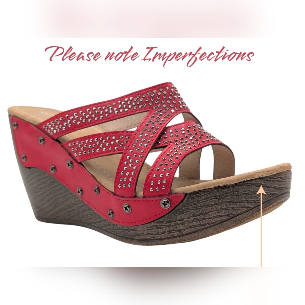 Patrizia By Spring Step Studded Red Sequin High Heel Wedge Sandal Sz US 9 EU 40 - Picture 12 of 16